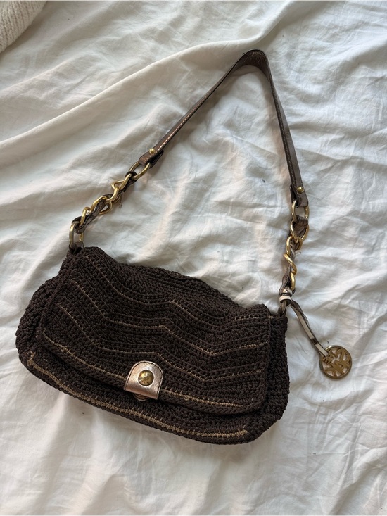 The Sak Handbags - The Sak Brown Crochet Shoulder Bag with Gold Hardware